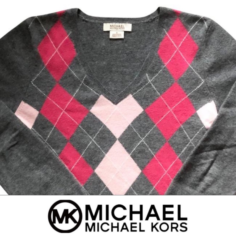 🧽 Michael Kors Argyle V-Neck Cashmere Sweater S